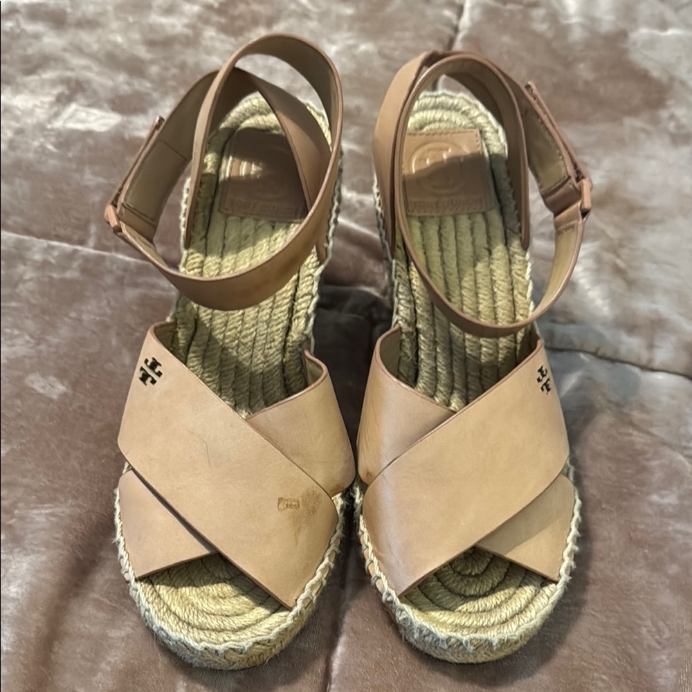 Tory Burch Beige Espadrille Wedges
